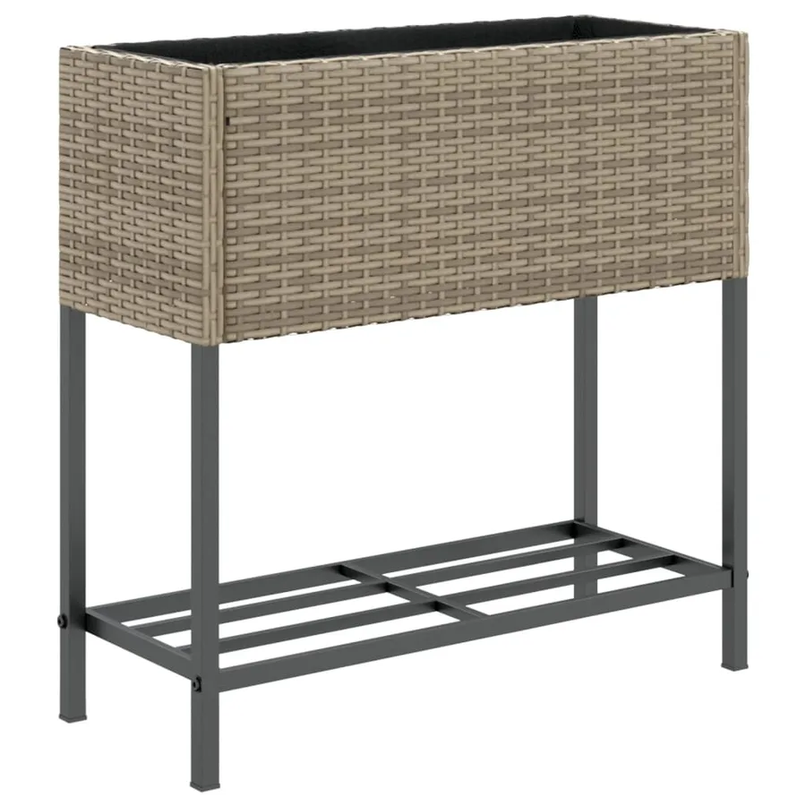 Jardinières avec étagère 2 pcs gris 70x28x70 cm résine tressée - 5