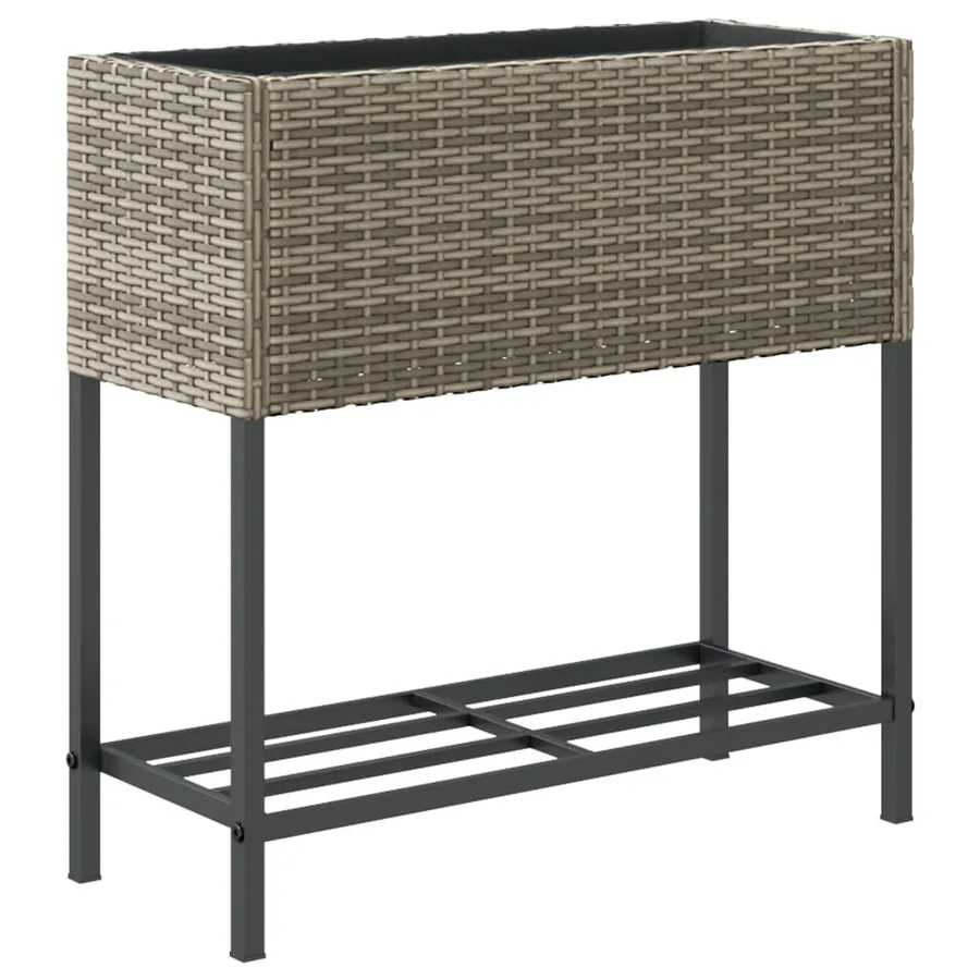 Jardinières avec étagère 2 pcs gris 70x28x70 cm résine tressée - 8