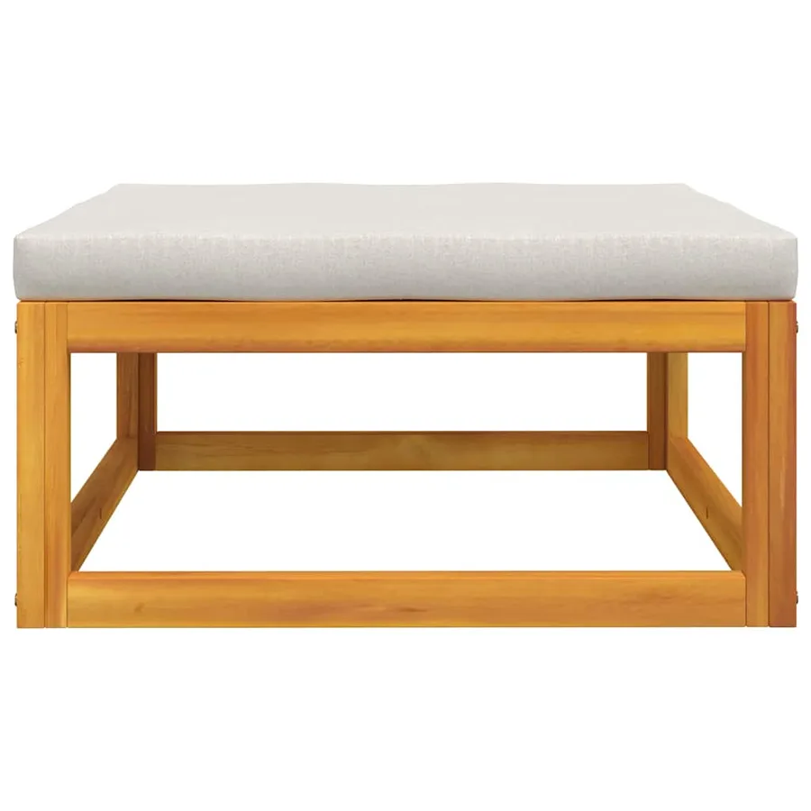 Repose-pied de jardin coussin gris clair bois massif d'acacia - 4