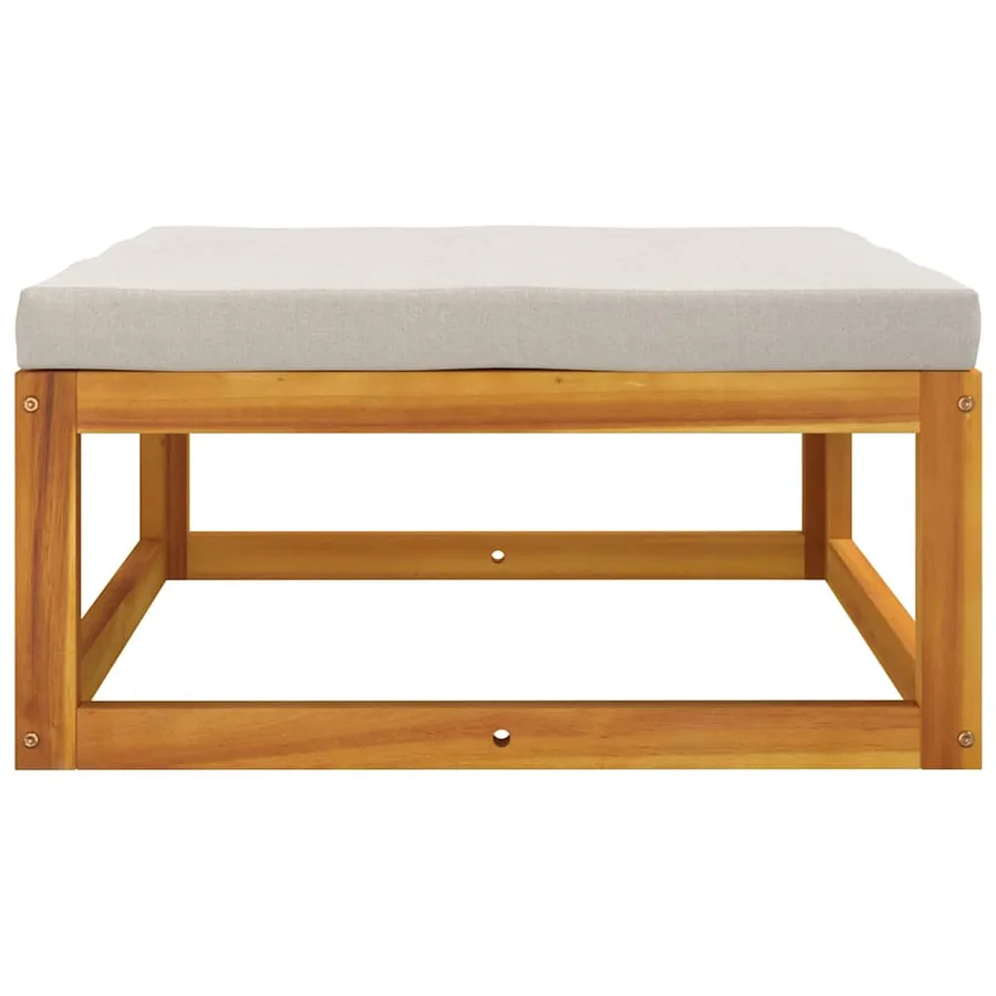 Repose-pied de jardin coussin gris clair bois massif d'acacia - 5