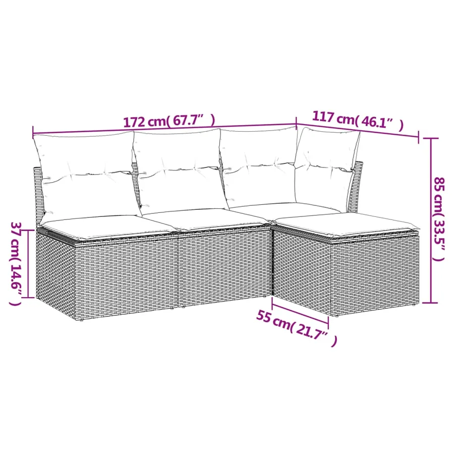 Salon de jardin 4 pcs avec coussins gris clair résine tressée - 3