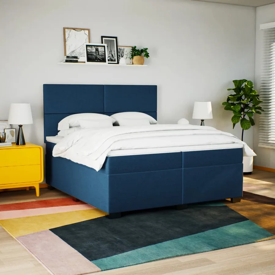 Sommier à lattes de lit avec matelas Bleu 200x200 cm Tissu - 3