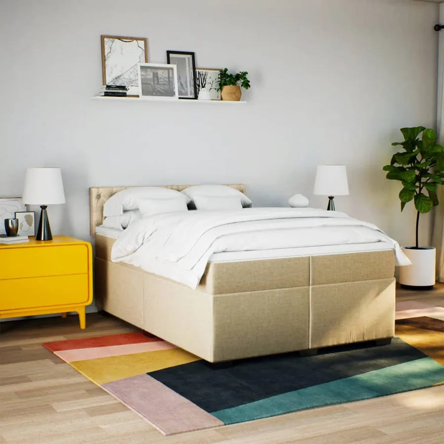 Sommier à lattes de lit avec matelas Crème 200x200 cm Tissu - 3