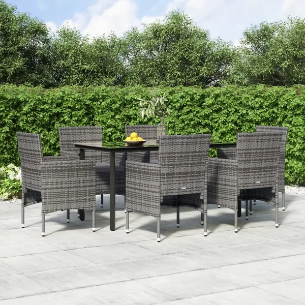Garden dining set cushions 7 pcs Grey and black