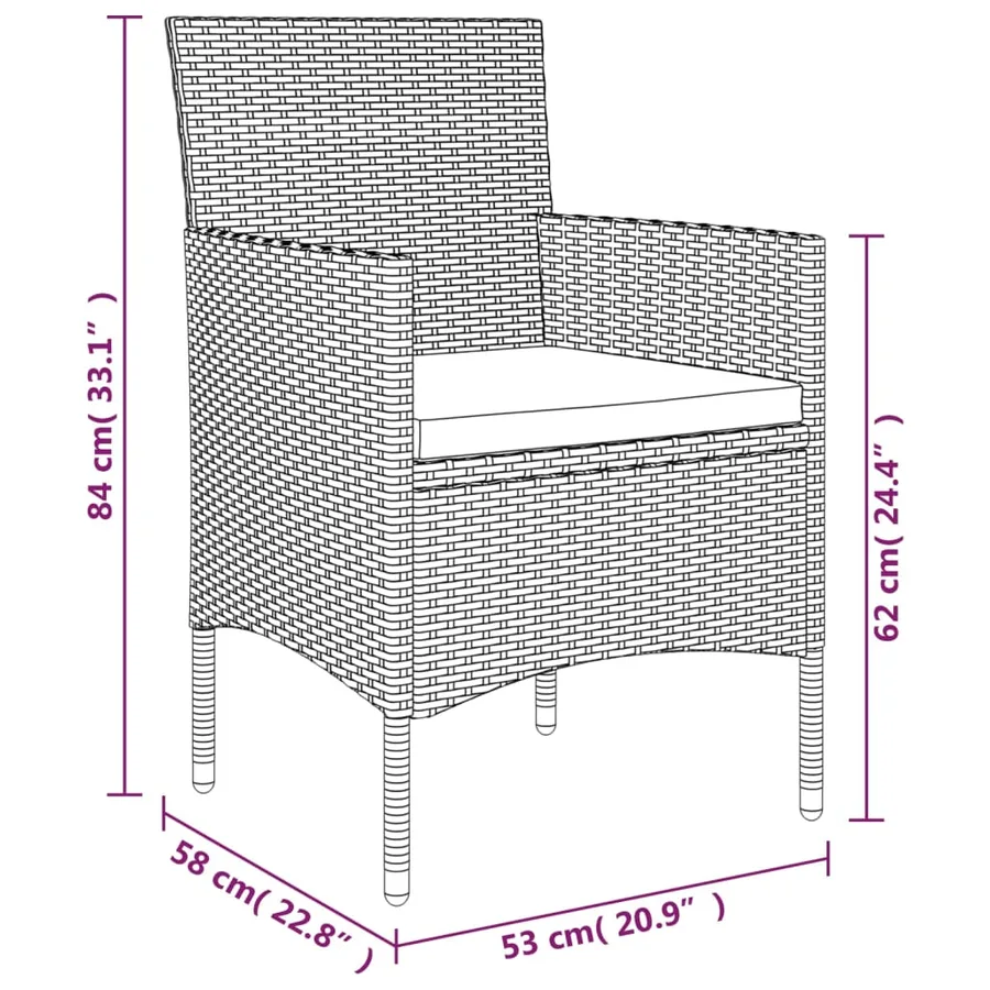 Ensemble à manger de jardin coussins 7pcs Gris et noir - 10