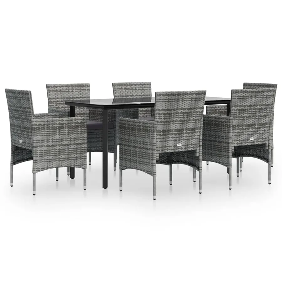 Ensemble à manger de jardin coussins 7pcs Gris et noir - 2