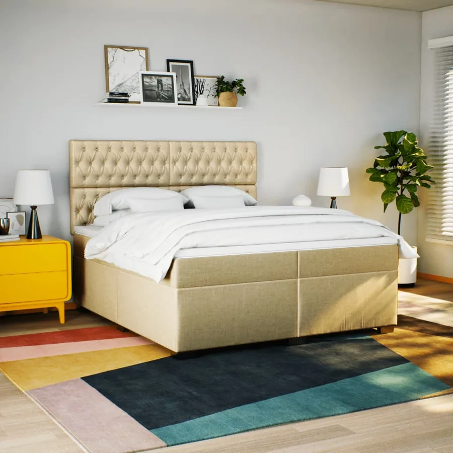 Sommier à lattes de lit avec matelas Crème 200x200 cm Tissu - 4