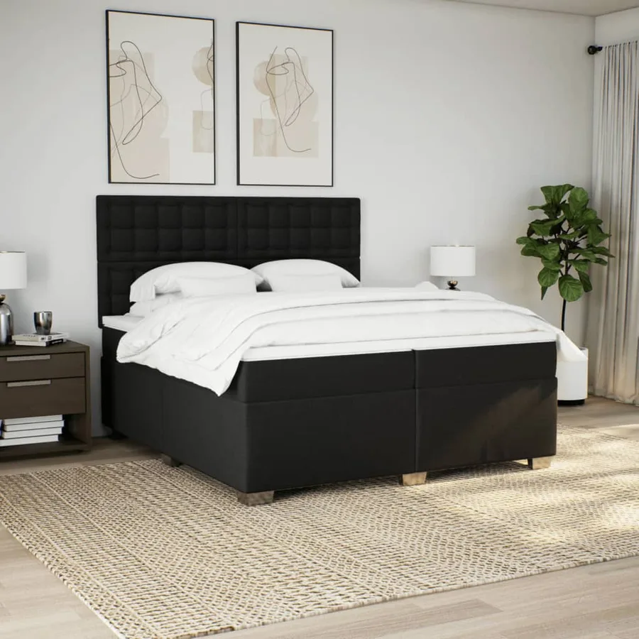 Sommier à lattes de lit avec matelas Noir 200x200 cm Tissu - 4