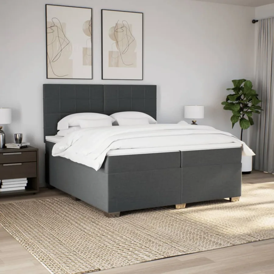Sommier à lattes de lit avec matelas Gris foncé 200x200cm Tissu - 4