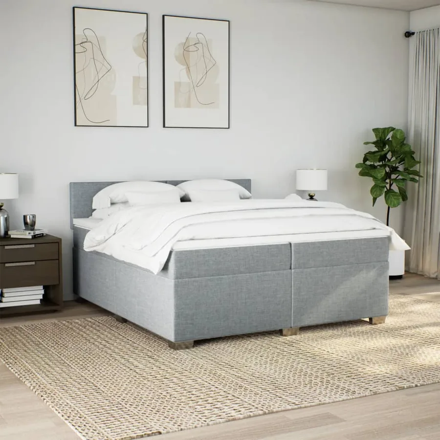 Sommier à lattes de lit avec matelas Gris clair 200x200cm Tissu - 3