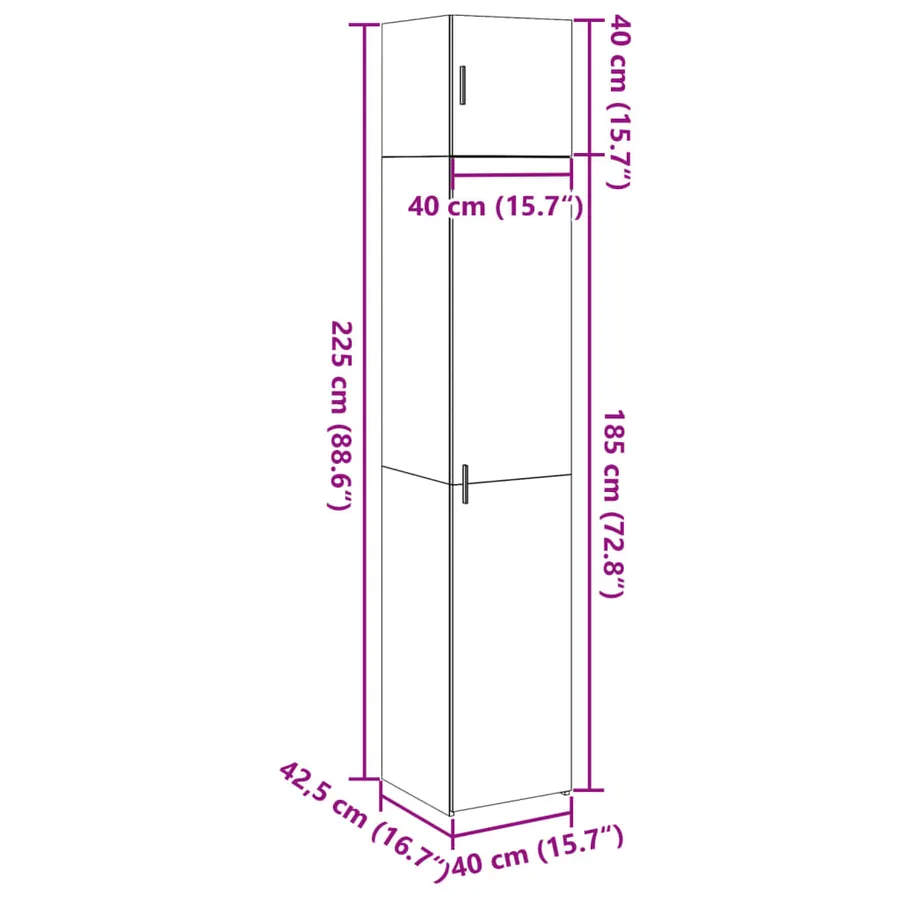 Armoire de rangement mince chêne fumé 40x42,5x225 cm - 14