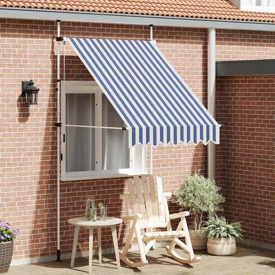 Manual retractable awning 150 cm Blue and white stripes