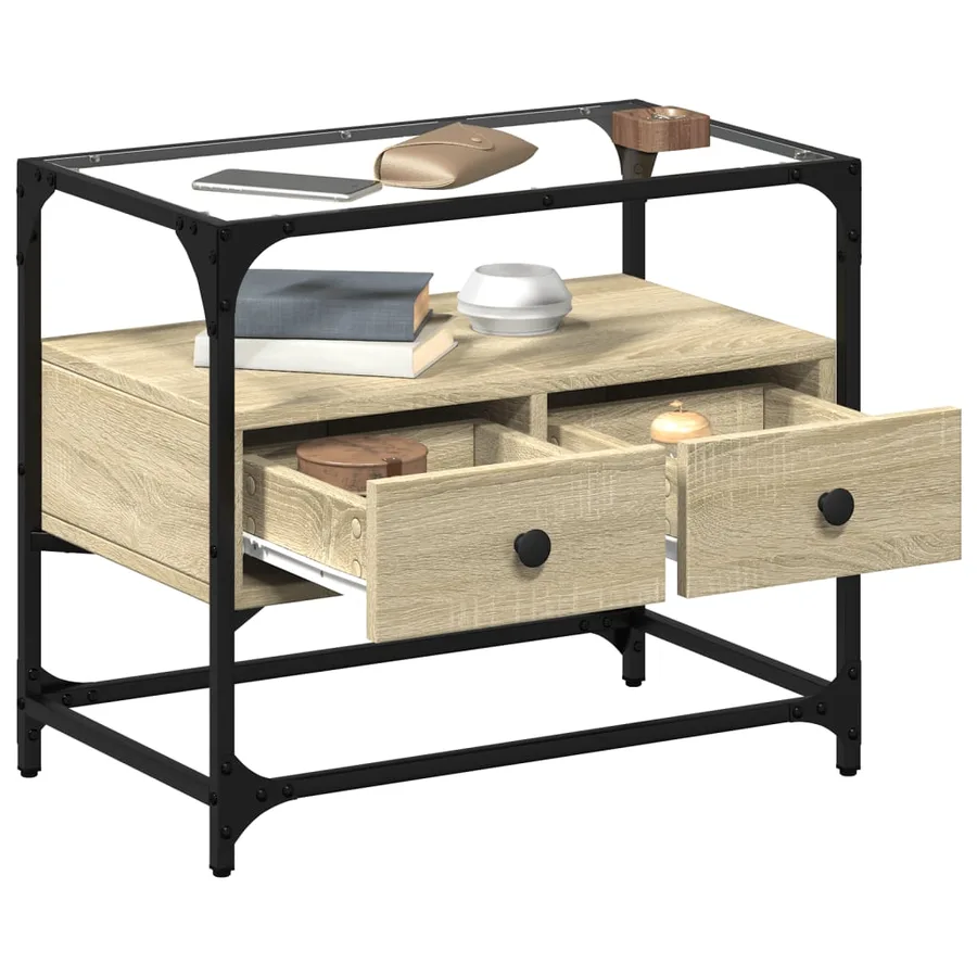 Meuble TV avec dessus en verre chêne sonoma bois d'ingénierie - 3