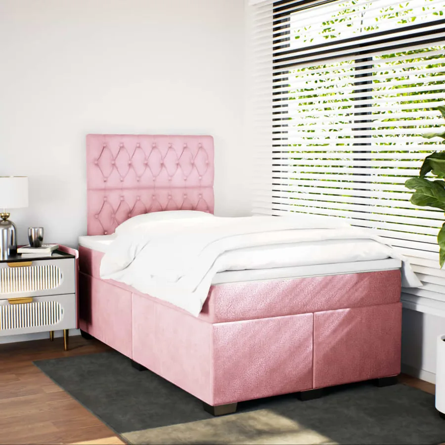 Sommier à lattes de lit avec matelas rose 120x190 cm velours - 4