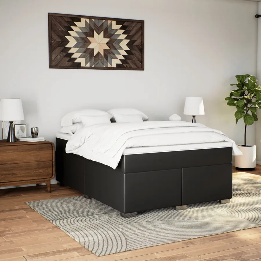 Sommier à lattes de lit avec matelas Noir 140x200 cm Similicuir - 3