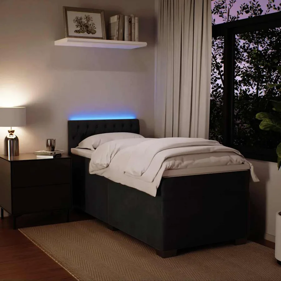 Sommier à lattes de lit avec matelas noir 90x190 cm simple velours - 4