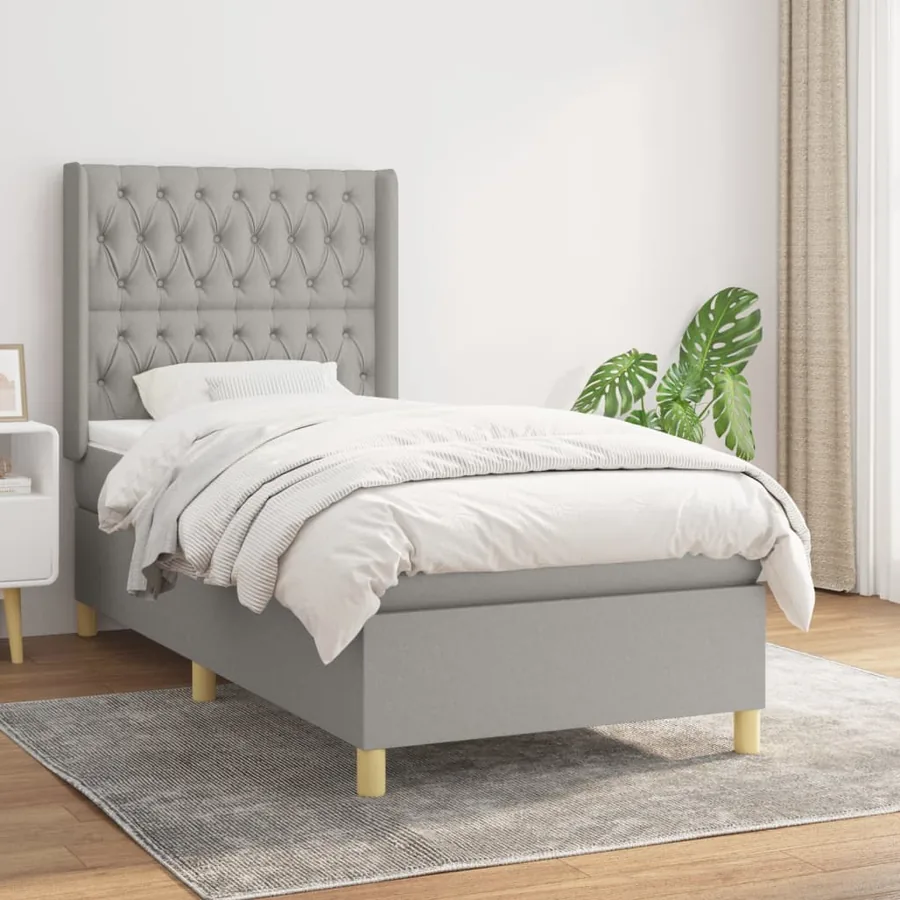 Sommier à lattes de lit avec matelas Gris clair 100x200cm Tissu