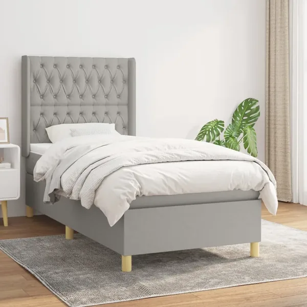 Sommier à lattes de lit avec matelas Gris clair 100x200cm Tissu