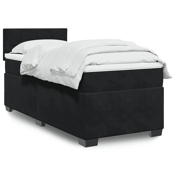 Sommier à lattes de lit avec matelas noir 90x190 cm simple velours