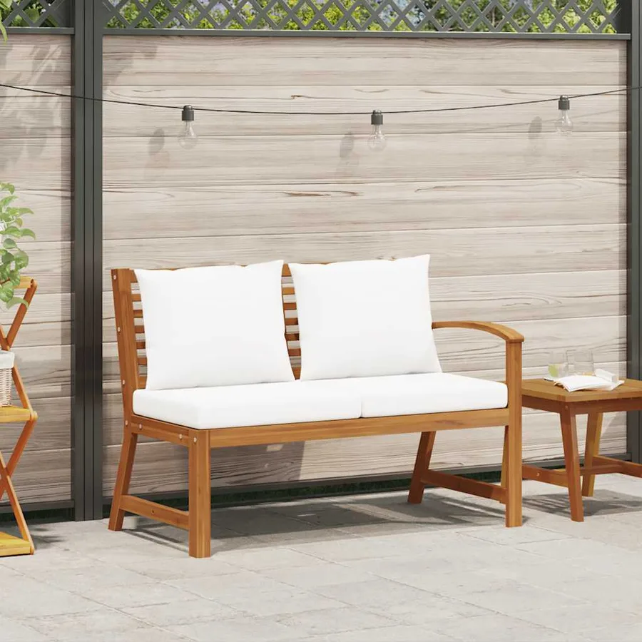 Banc de jardin 114,5 cm avec coussin crème Bois solide d'acacia - 2
