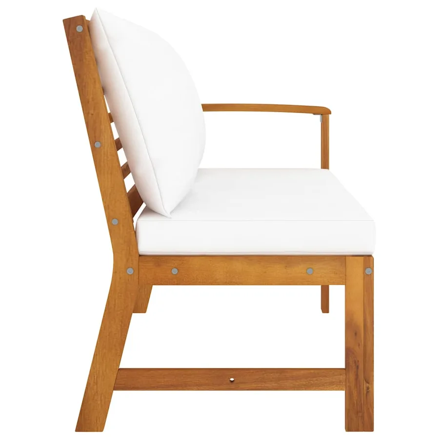 Banc de jardin 114,5 cm avec coussin crème Bois solide d'acacia - 4
