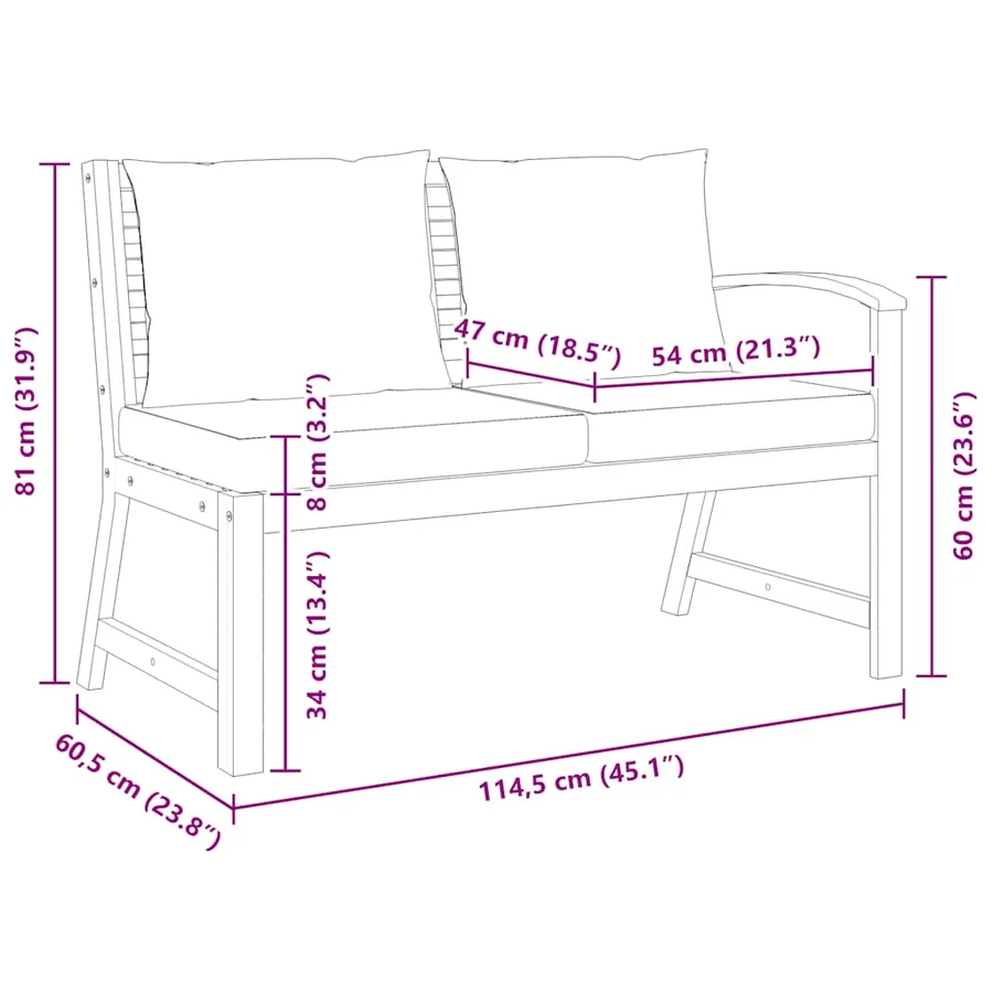 Banc de jardin 114,5 cm avec coussin crème Bois solide d'acacia - 7