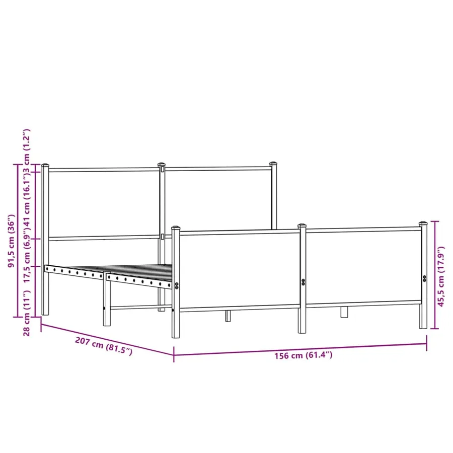 Cadre de lit en métal sans matelas chêne fumé 150x200 cm - 10
