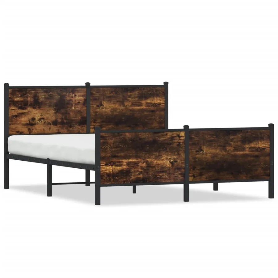 Cadre de lit en métal sans matelas chêne fumé 140x190 cm - 2