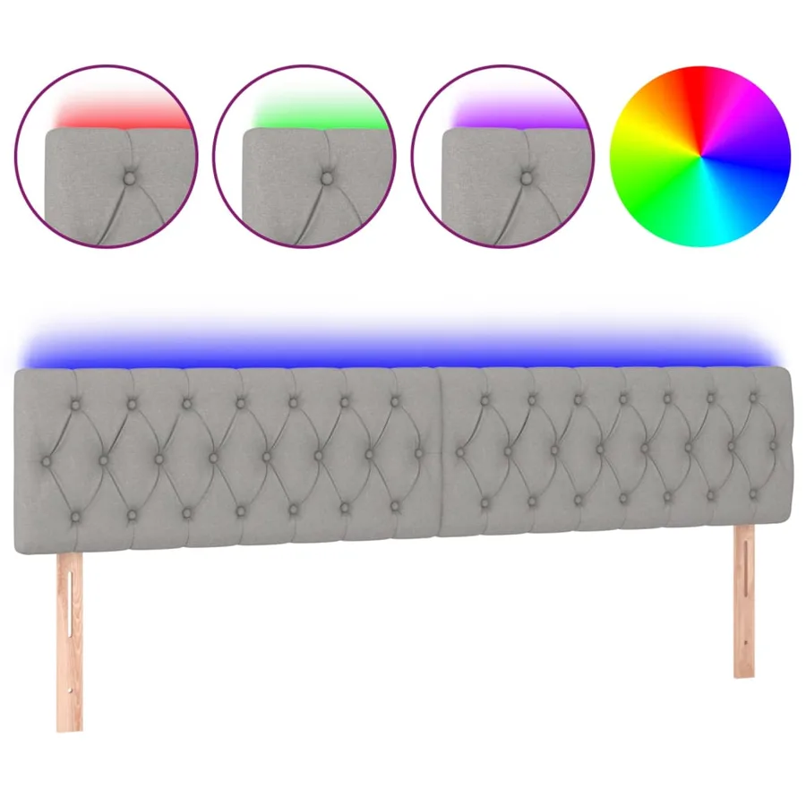 Tête de lit à LED Gris clair 200x7x78/88 cm Tissu - 2