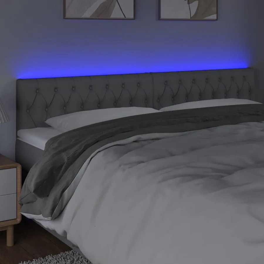 Tête de lit à LED Gris clair 200x7x78/88 cm Tissu - 3