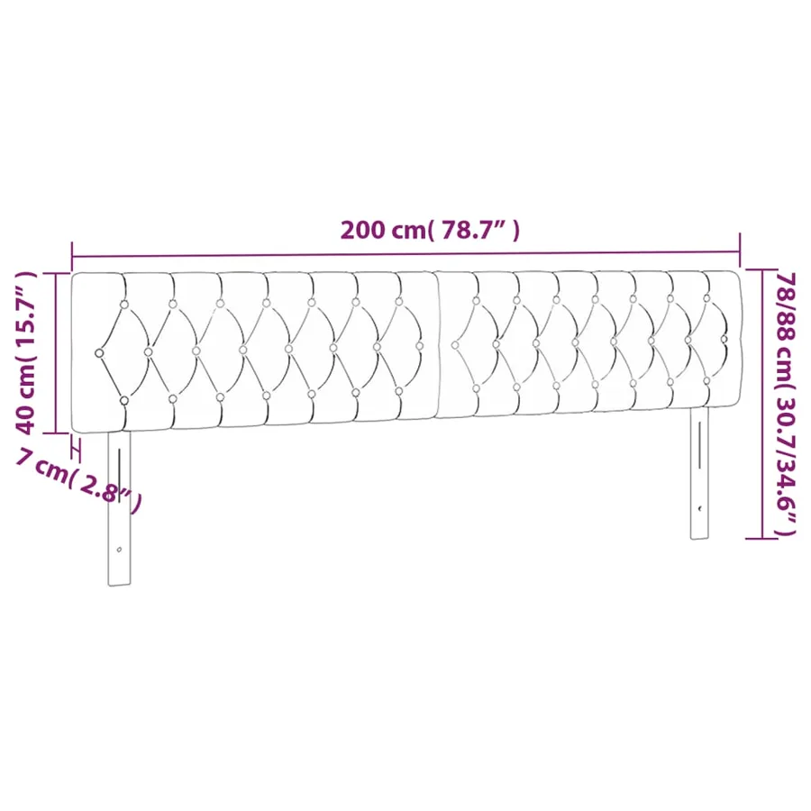 Tête de lit à LED Gris clair 200x7x78/88 cm Tissu - 6