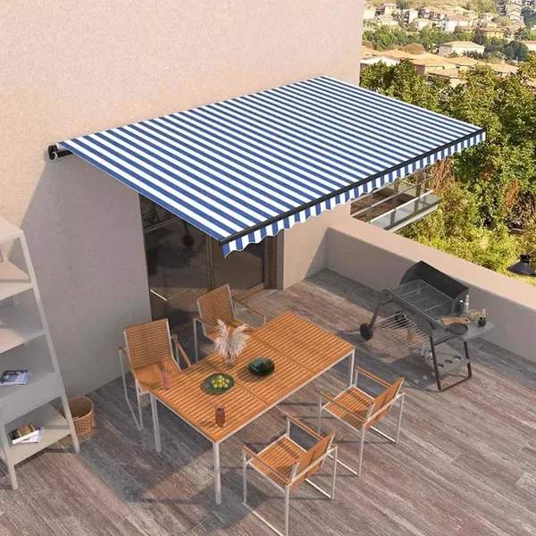 Manual retractable awning 500x350 cm Blue and white