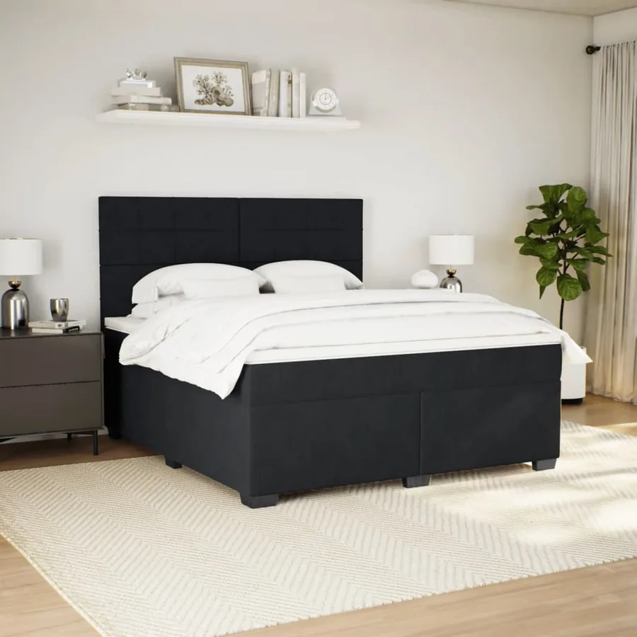 Sommier à lattes de lit avec matelas Noir 180x200 cm Velours - 3