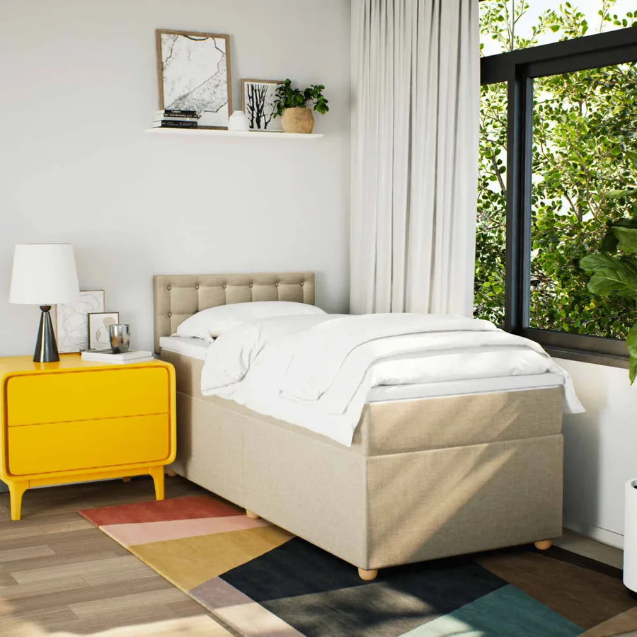 Sommier à lattes de lit et matelas Crème 90x190 cm Tissu - 3