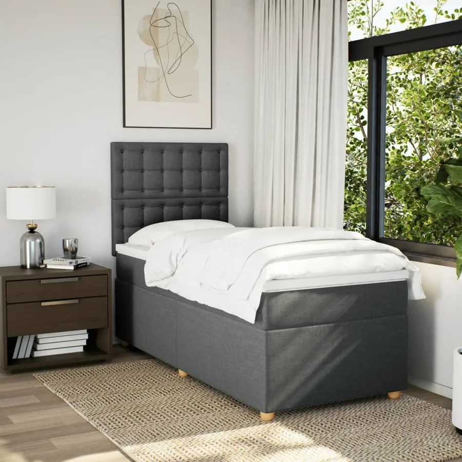 Sommier à lattes de lit et matelas Gris foncé 90x190 cm Tissu - 5