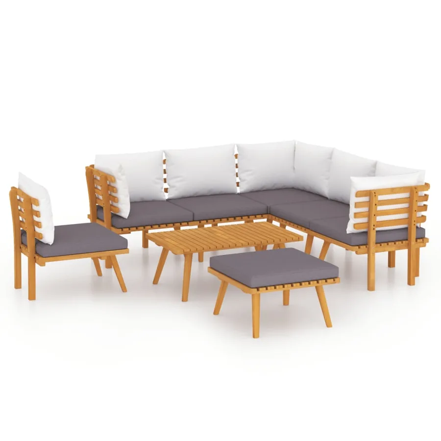 Salon de jardin 8 pcs avec coussins Bois d'acacia solide - 2