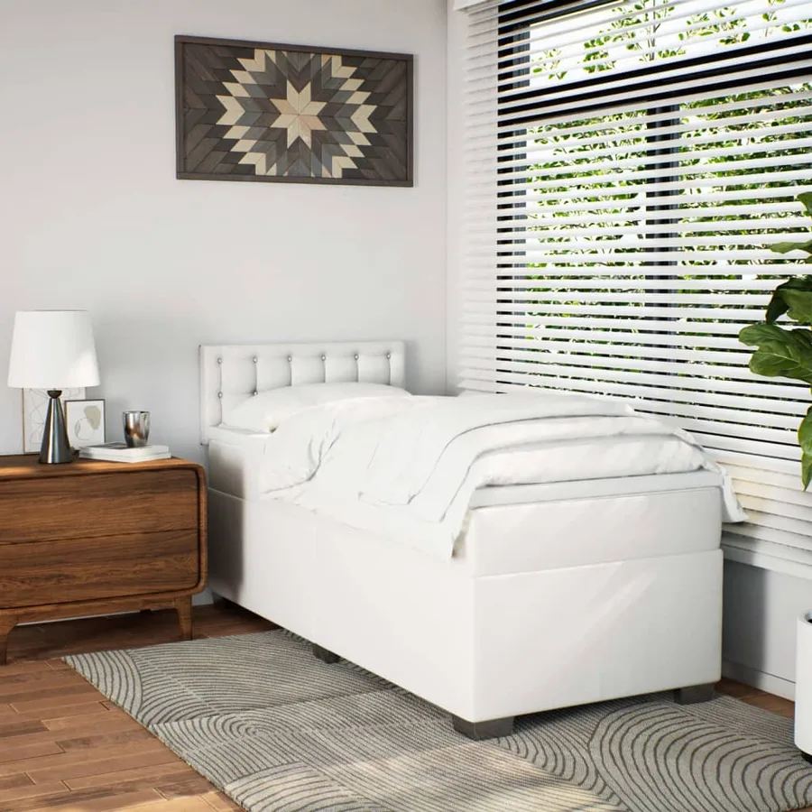 Sommier à lattes de lit avec matelas Blanc 100x200cm Similicuir - 4