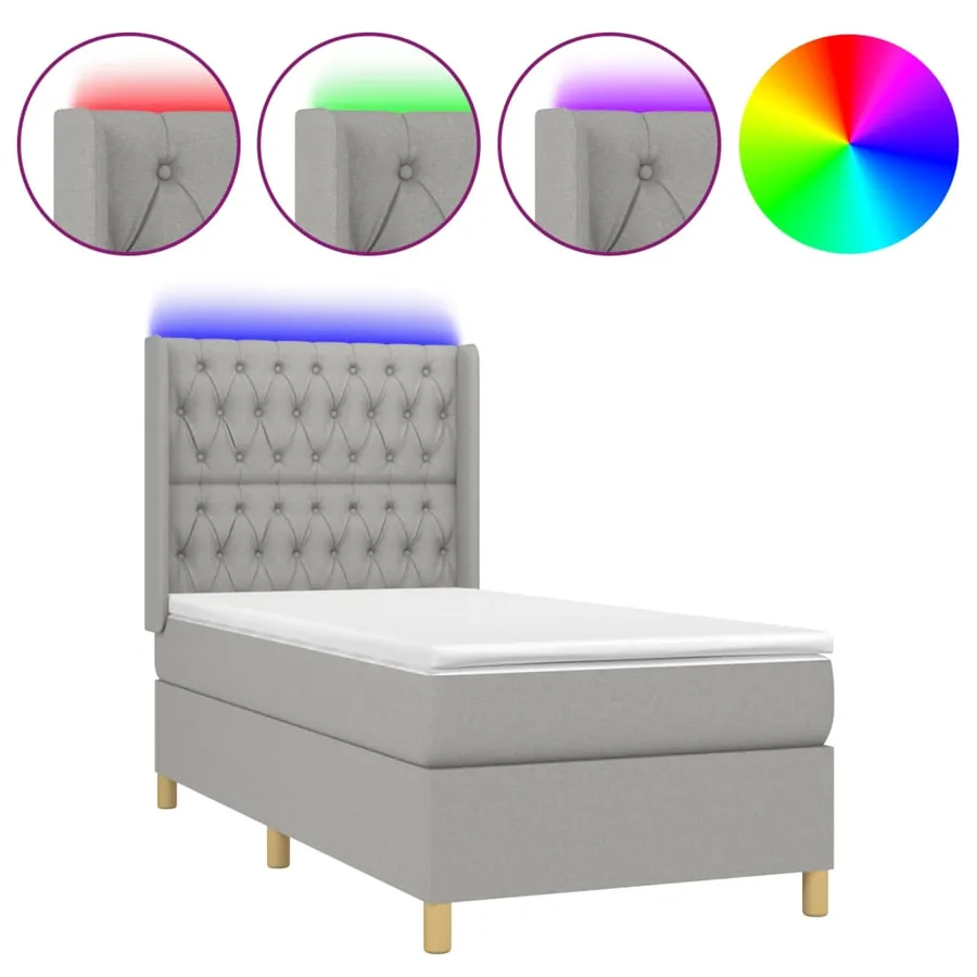 Sommier à lattes de lit matelas LED Gris clair 100x200 cm Tissu - 2