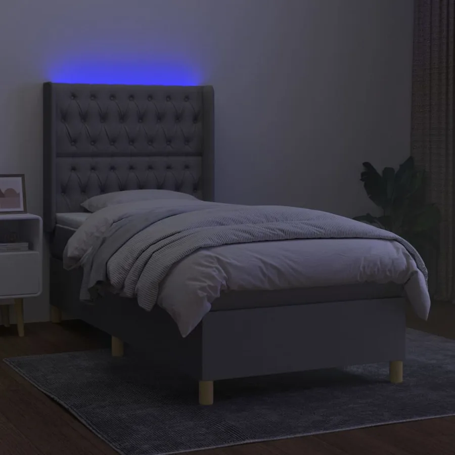 Sommier à lattes de lit matelas LED Gris clair 100x200 cm Tissu - 3