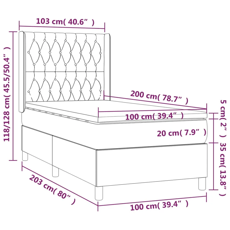 Sommier à lattes de lit matelas LED Gris clair 100x200 cm Tissu - 8