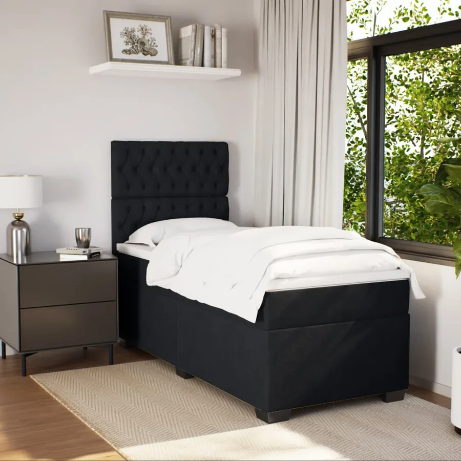 Sommier à lattes de lit avec matelas Noir 90x200 cm Velours - 3