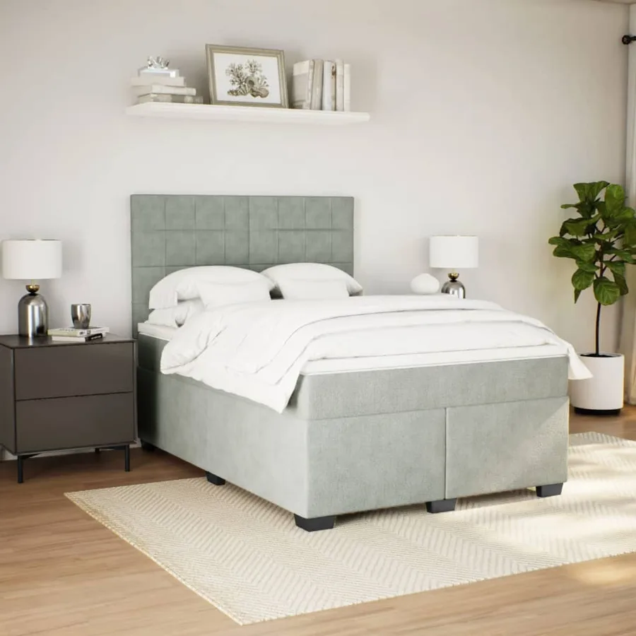 Sommier à lattes de lit et matelas Gris clair 160x200cm Velours - 3