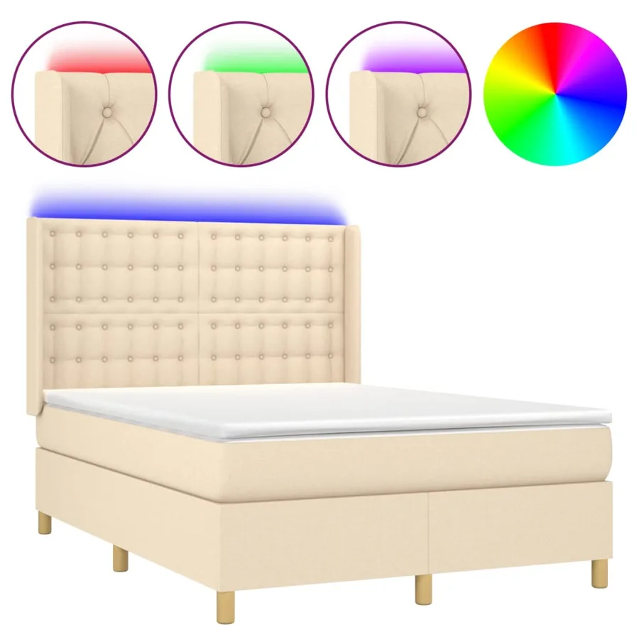 Sommier à lattes de lit matelas et LED Crème 140x190 cm Tissu - 2
