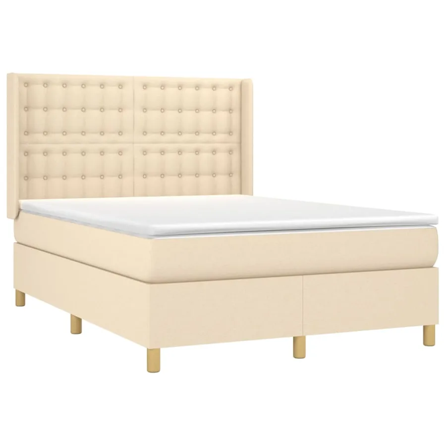 Sommier à lattes de lit matelas et LED Crème 140x190 cm Tissu - 4
