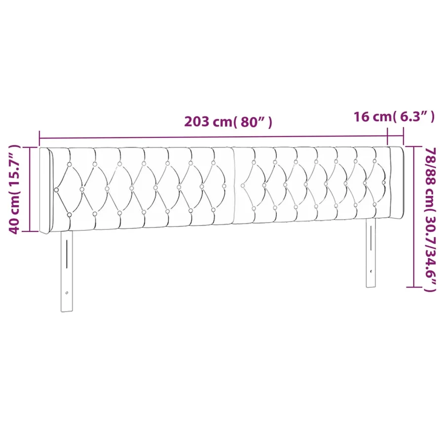 Tête de lit à LED Gris clair 203x16x78/88 cm Tissu - 6