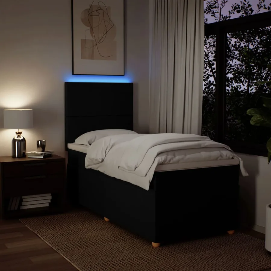 Sommier à lattes de lit avec matelas Noir 100x200 cm Tissu - 4