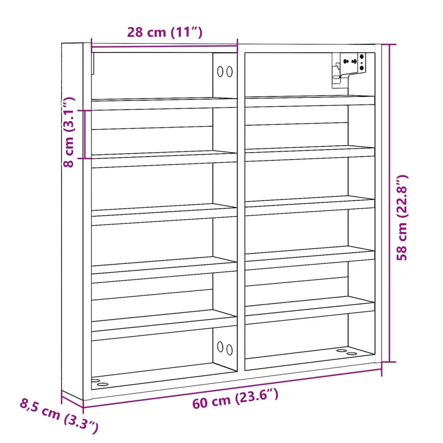 Armoire à vitrine blanc 60x8,5x58 cm bois d'ingénierie - 10