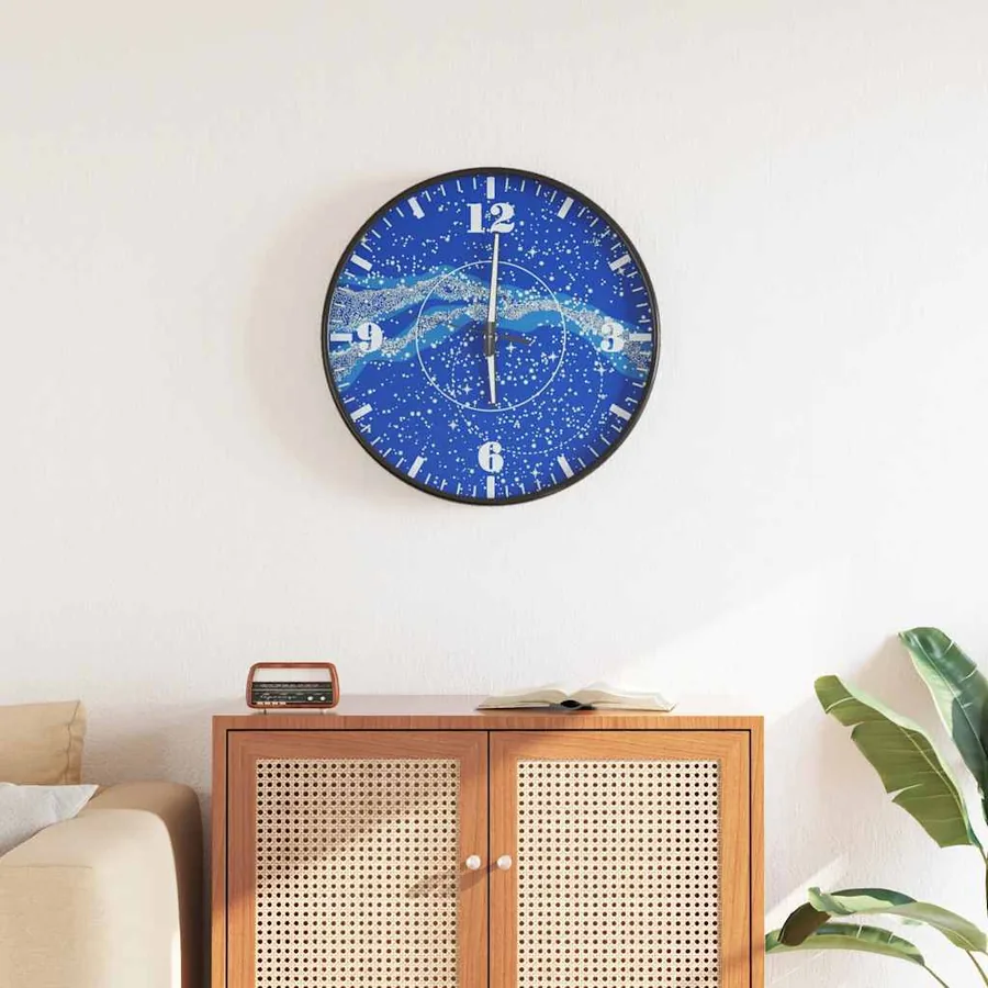 Horloge murale et échelles et aiguilles lumineuses bleu Ø30 cm