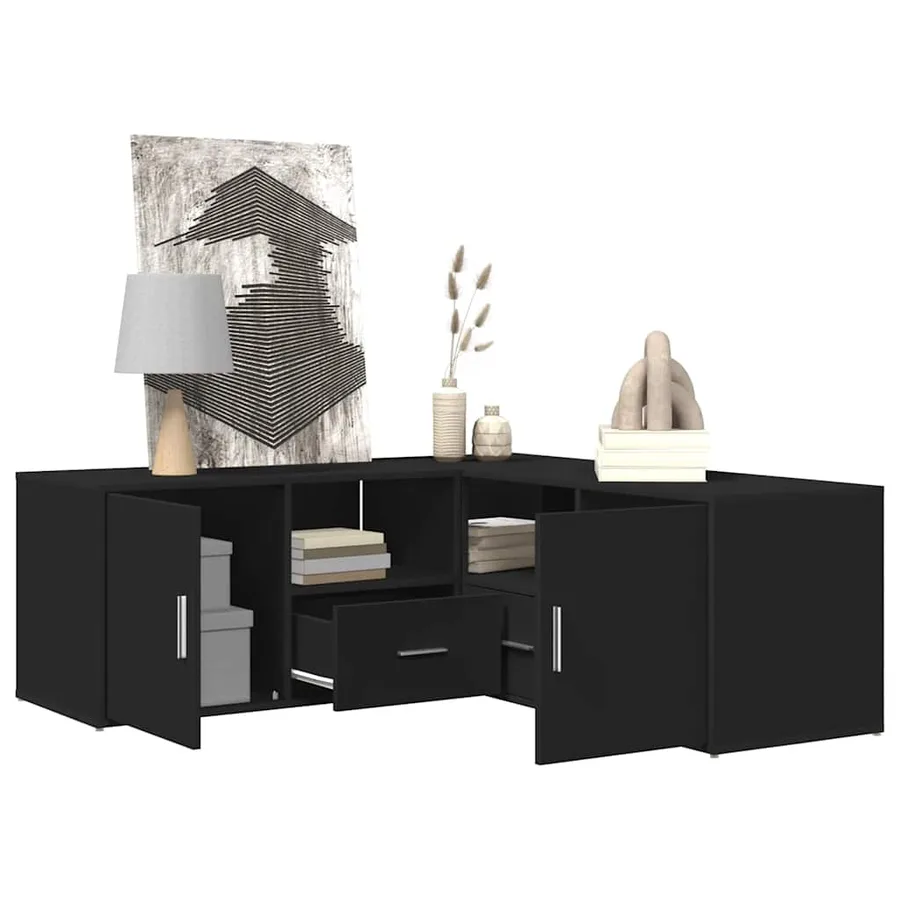 Armoire d'angle noir 200x40x45 cm bois d’ingénierie - 4