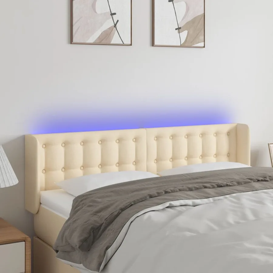 Tête de lit à LED Crème 147x16x78/88 cm Tissu